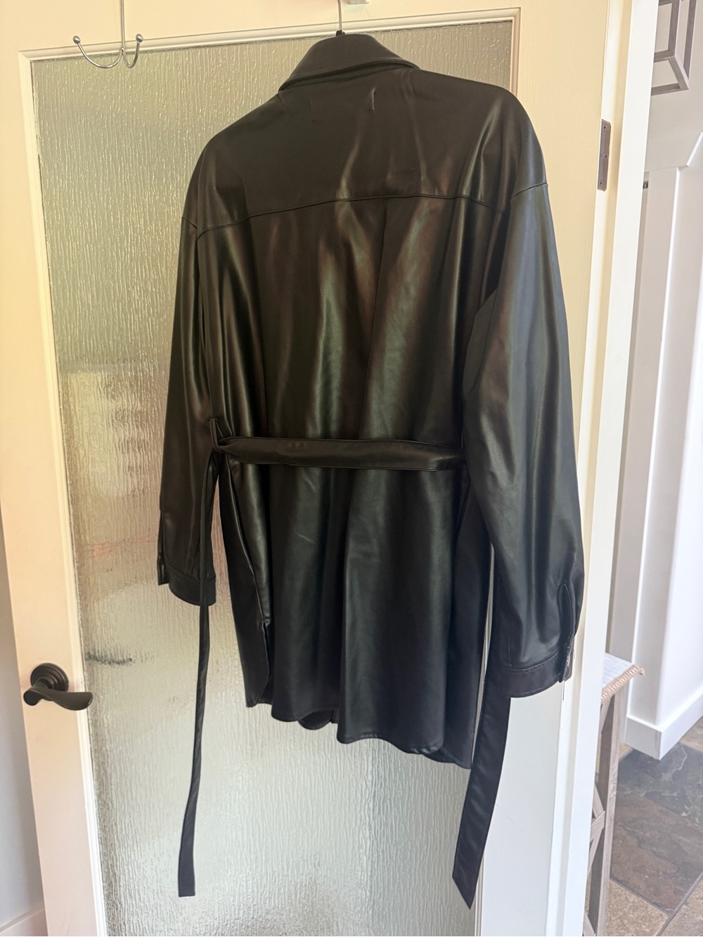 Zara Black Faux Leather Belted Shirt Jacket - Picture 11 of 14